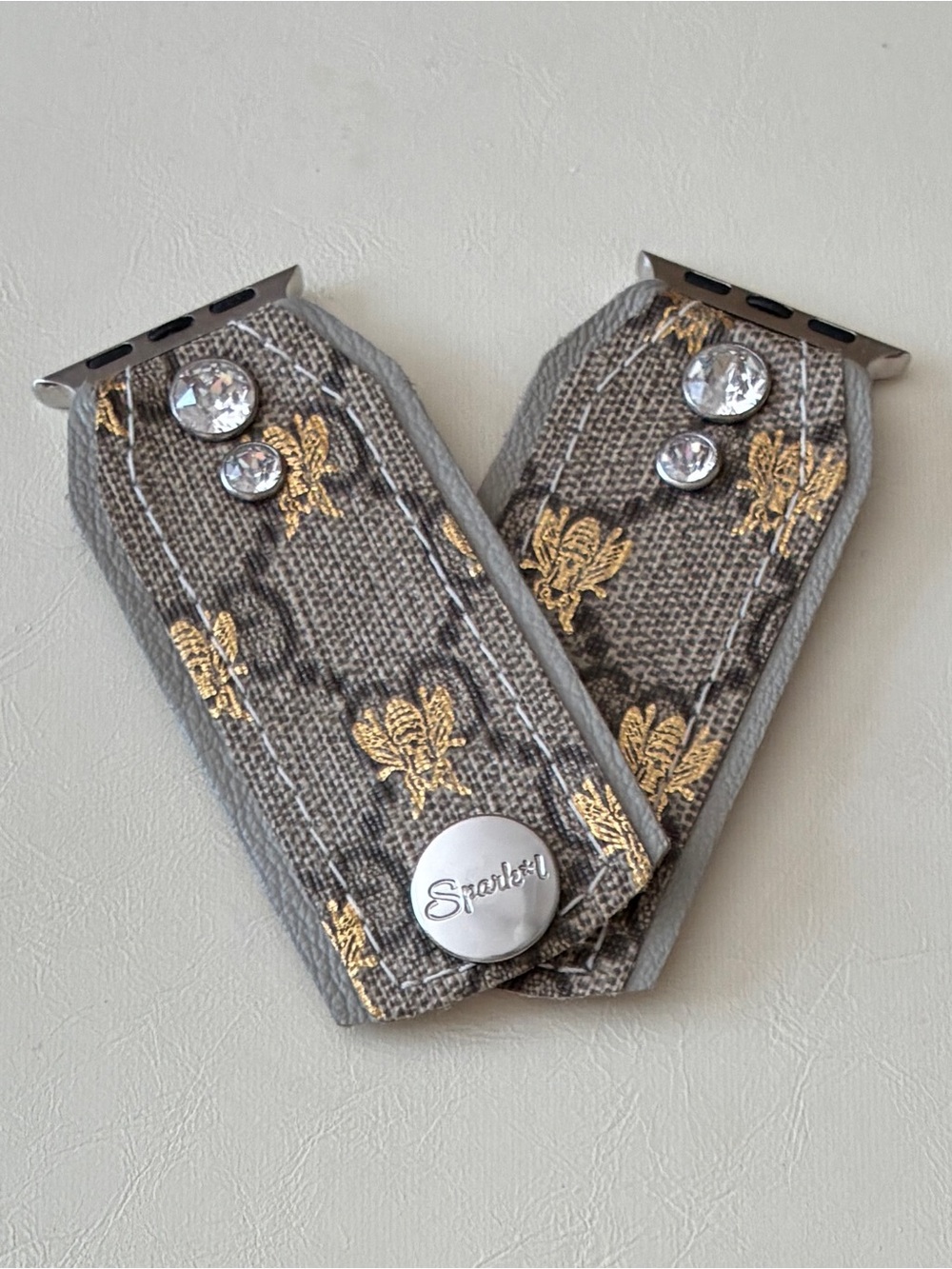 Spark*l Authentic Upcycled GG Bee Apple Watch Bow Band - Size XS, 38-41mm